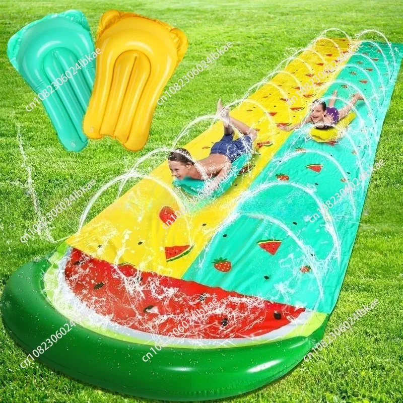 In-stock inflatable watermelon water slide, outdoor lawn surfing slide, double slide, water jet toy, children's water slide