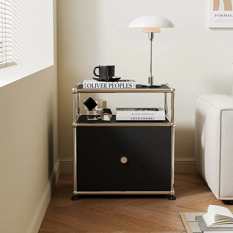 ins module storage stainless steel medieval bedside table bedroom modern simple shelf TV side cabinet complete