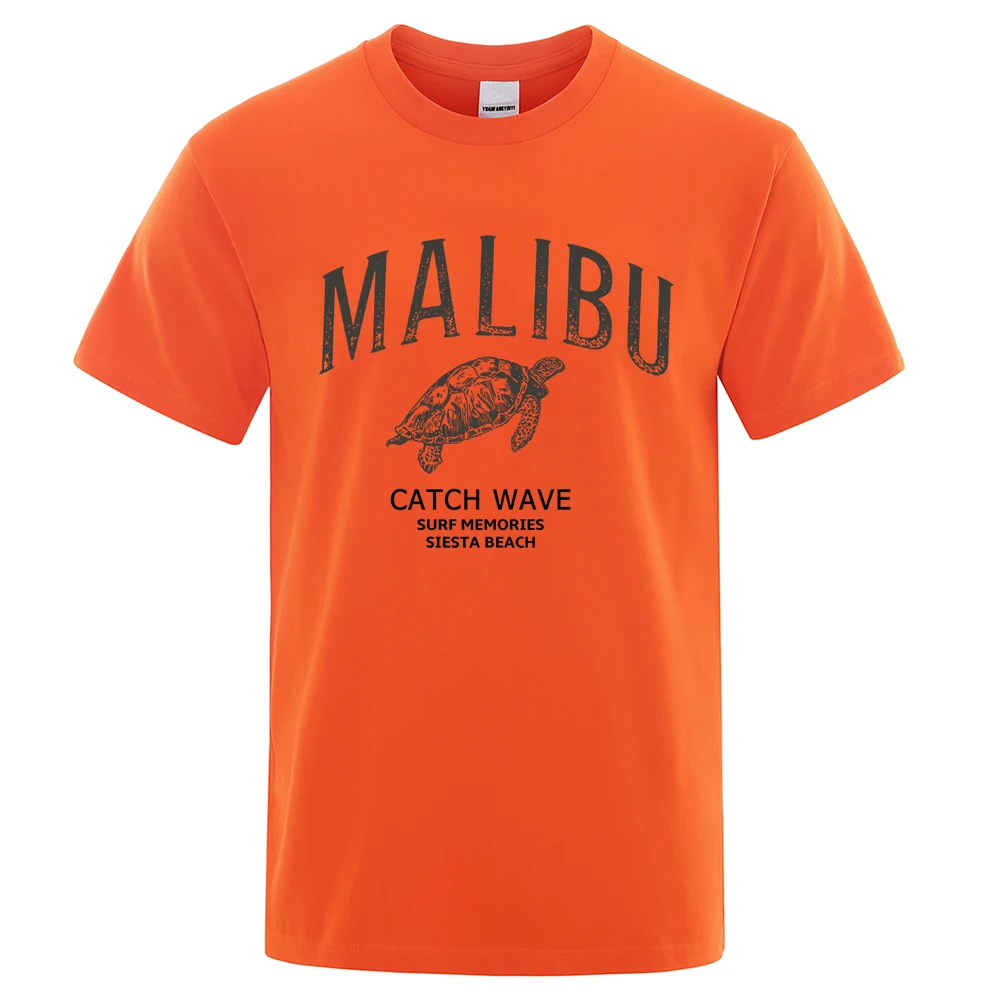 Malibu Catch Wave Sea Turtle T Shirts Men Fashion Loose Tee Clothing Breathable Casual Summer Tshirt Oversize 100% Cotton Tops