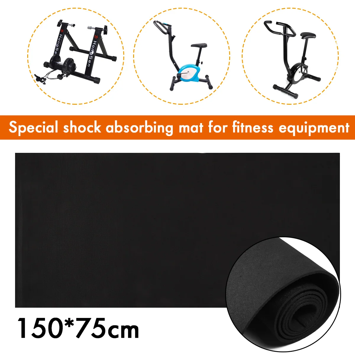 150x75x0.4CM Exercise Mat Gym Fitness Equipment for Treadmill Bike Protect Floor Mat Running Machine Shock Absorbing Pad Black