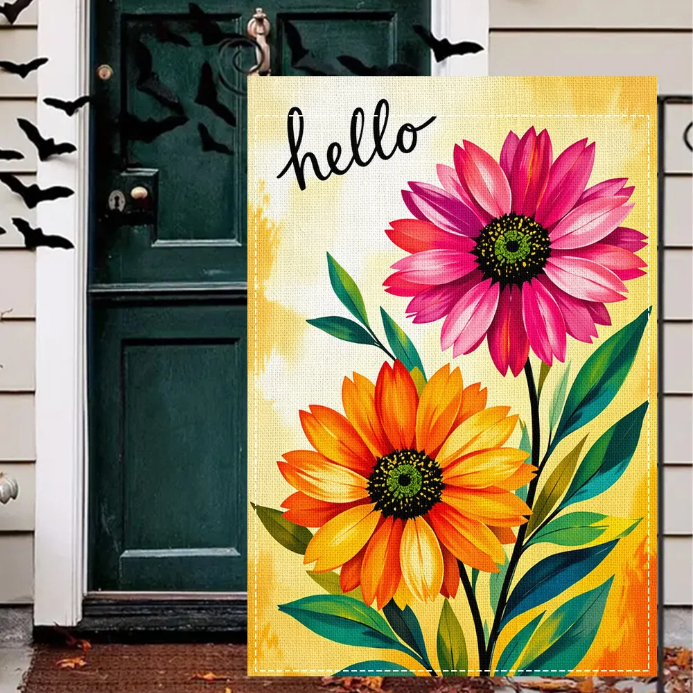 1pc Hello Floral Garden Garden Flag, Reversible Print, Perfect for Patio and Outdoor Spring Home Decor (Pole Not Included)