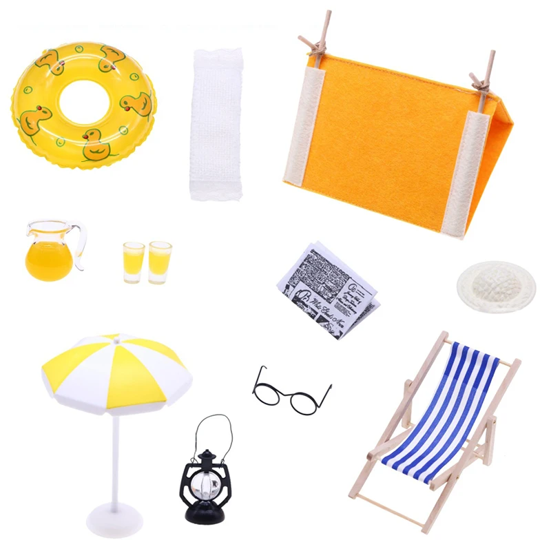 Mini conjunto de barraca de acampamento de verão, casa de bonecas, simulação de cena de praia, decoração para crianças, brinquedos de simulação