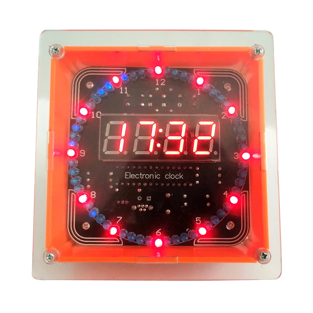 Digital DIY Electronic Clock Kit Light Control Rotation Digital LED Temperature & Time Display Tool Kits with case DS1302
