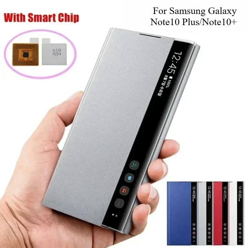 

Smart View Cover Mirror Flip Leather Case For Samsung Galaxy Note10 Plus/Note10+ Window View Cover Smart Chip