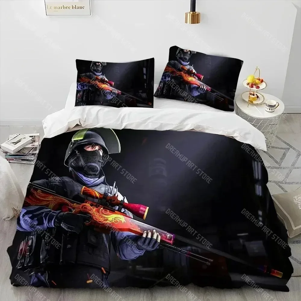 2026 CS GO Game Gamer Counter Strike Bedding Set Duvet Cover Bed Set Quilt Cover Pillowcase Comforter King Queen Size Boys Adult