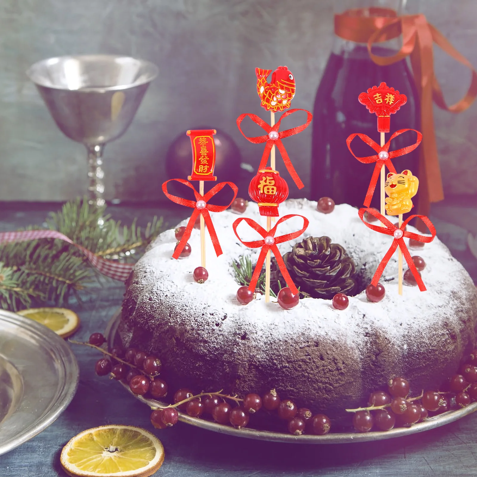 

2Sets New Year Cake Insert Cards Stable Safe Cake Dessert Holiday Festival Decoration Decorative Inserting Cards