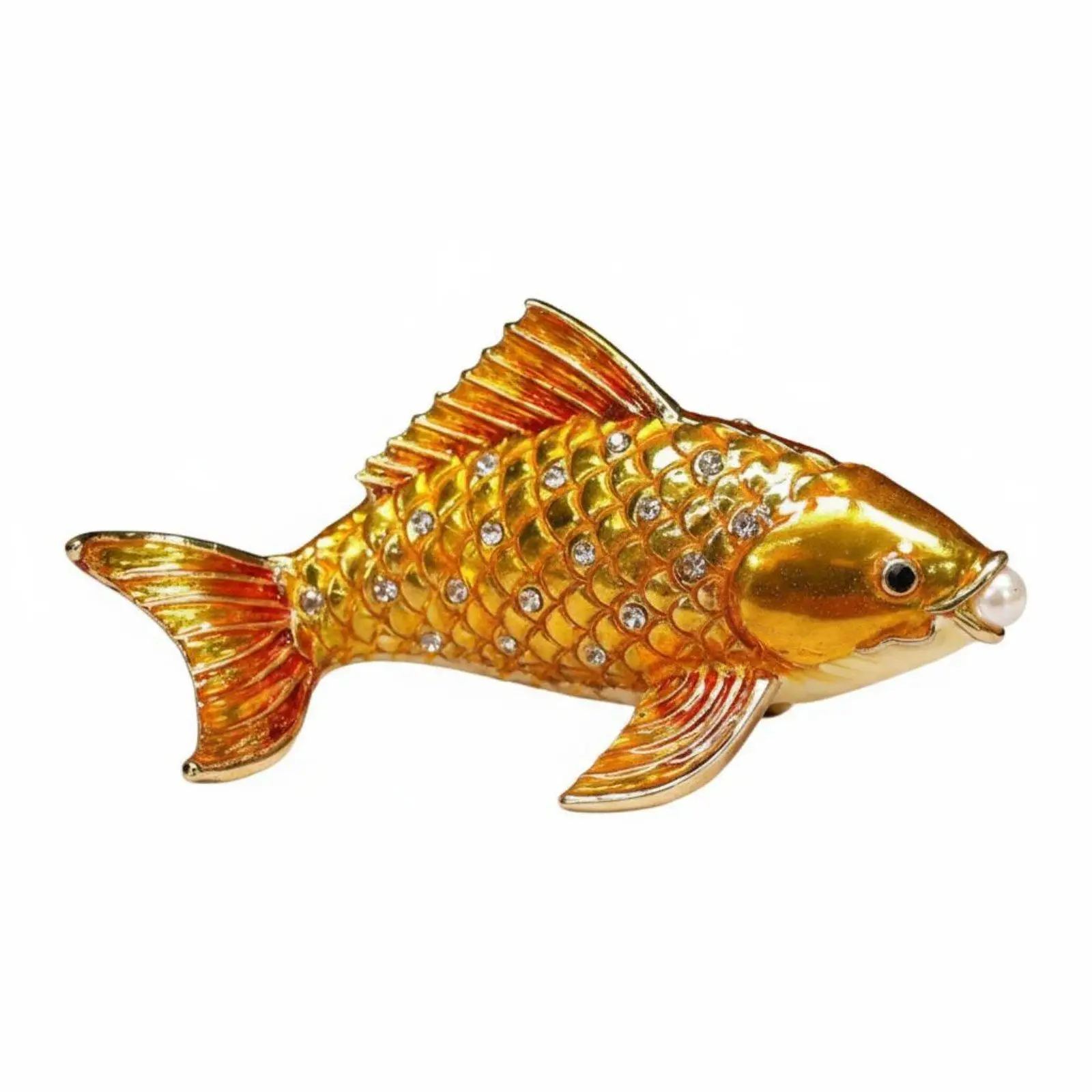 Alloy Golden Carp Figurine fishing ornament Rhinestone Accents Koi fishing Trinket Box for Office Desk, Dresser