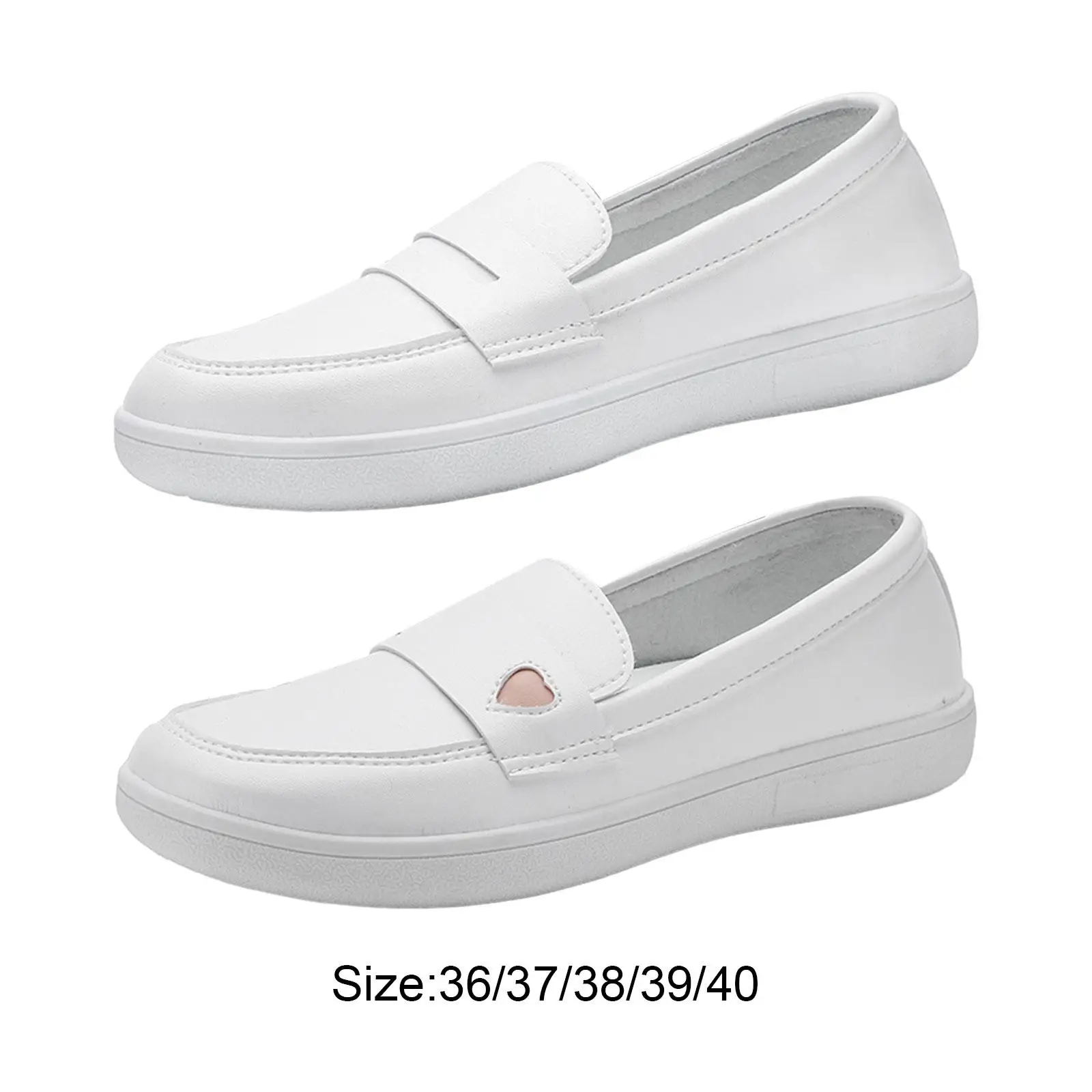 Women's Nursing Shoes Nurse Loafers Casual Shoes White PU Flat Nursing Shoes