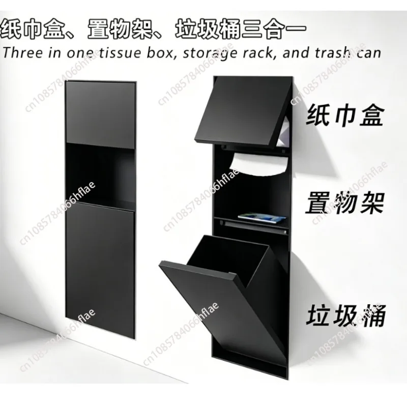 304 Stainless Steel Hidden Niche Rack with Embedded Trash Can & Concealed Tissue Box for Toilet