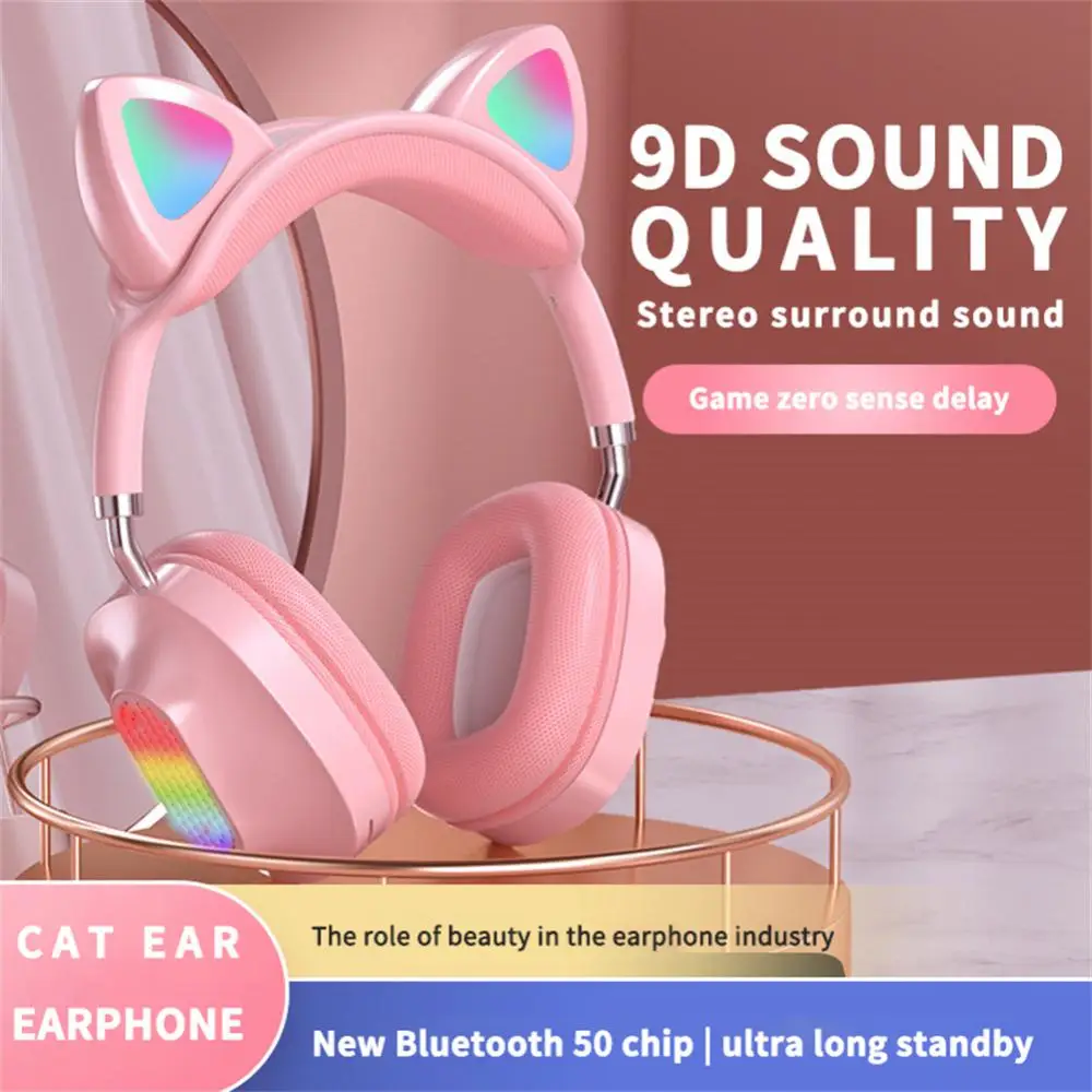 Wireless Headphone Tws Lighter Weight 400mah Earphone Wireless Headphone Hifi Stereo Cat Ear Headsets