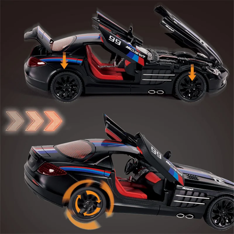 Versión de pista 1:24 SLR 722S, modelo de coche deportivo de aleación, vehículos de carreras de Metal fundido a presión, modelo de simulación de sonido, luz, juguetes para niños, regalo