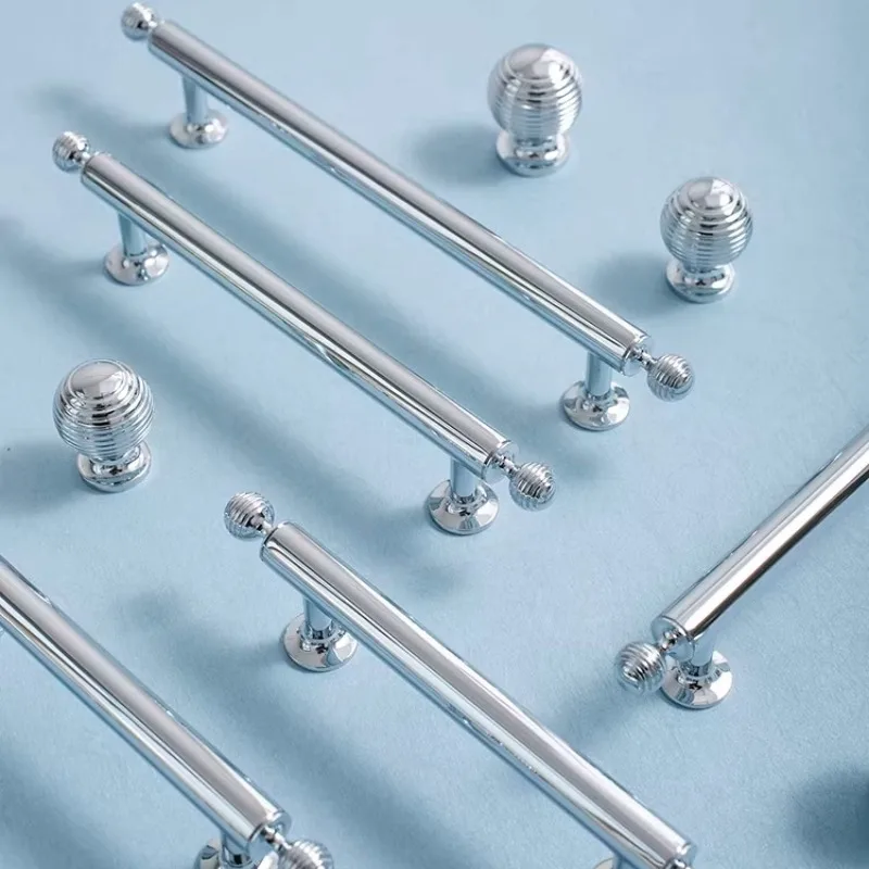Chrome Solid Brass Cabinet Knobs Round Ball Kitchen Cupboard Handles Chrome Furniture Hardware Light Luxury Drawer Pulls Silver