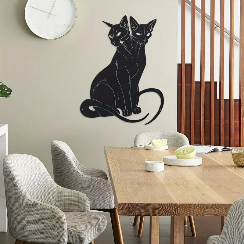 Wrought Iron Double-Headed Cat Wall Decoration，Decorative art with a mystical charm，Minimalist style decoration