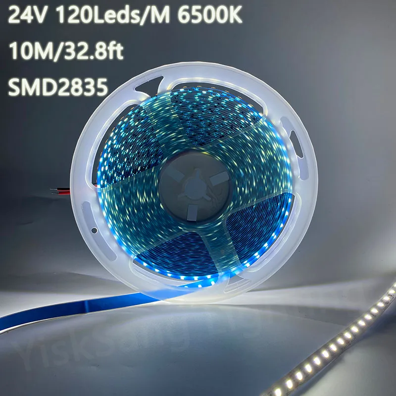

6500K Safe Low-Voltage White Led Light Strip 10M/32.8Ft 5M/16.4Ft 12V/24V 8mm Wide, 120 Leds Per Meter, Can Be Cut and Used as a Flexible Light Strip for Indoor Living Room, Bedroom, Ceiling Atmosphere Decoration, Birthday and Christmas Party Decoration L