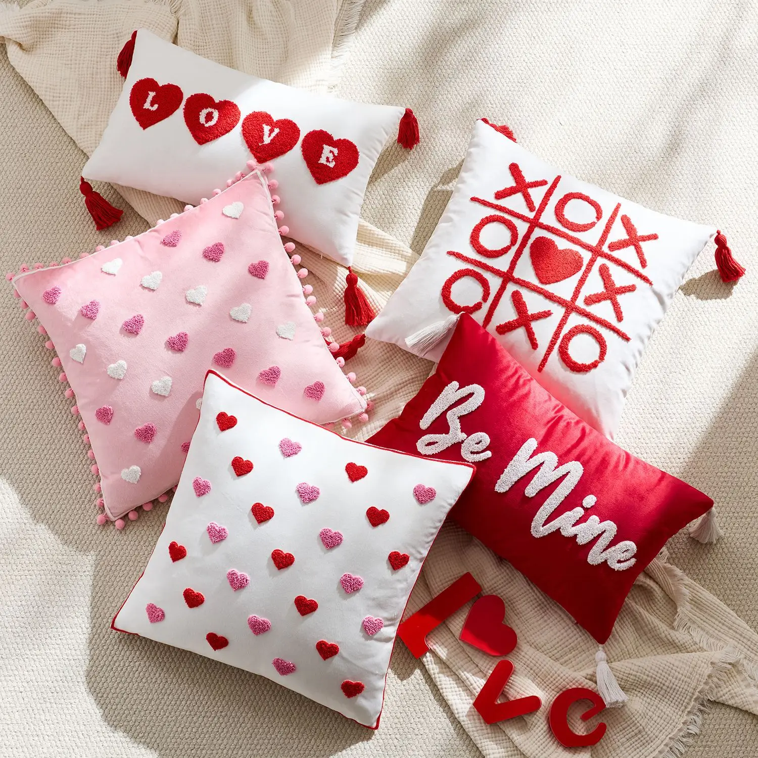 Pink Red Towel Embroidered Couple's Pillow Cover Valentine's Day Love Throw Cushion Cover Headboard Pillowcases 30x50/45x45cm