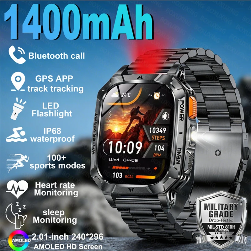 

2026 New Men Smart Watch Outdoor GPS 2.01"AMOLED Screen 3ATM Waterproof HD Call Smartwatch Built-in 1400mAh Super Large Battery