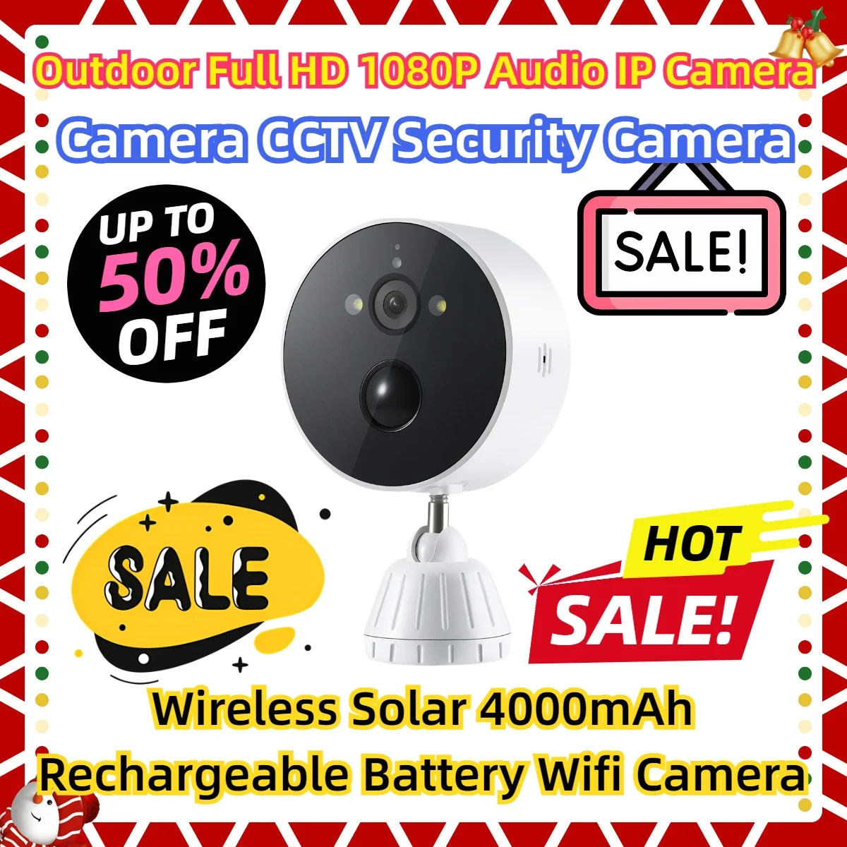 

Outdoor Full HD 1080P Audio IP Camera with Wireless Solar 4000mAh Rechargeable Battery Wifi Camera CCTV Security Camera