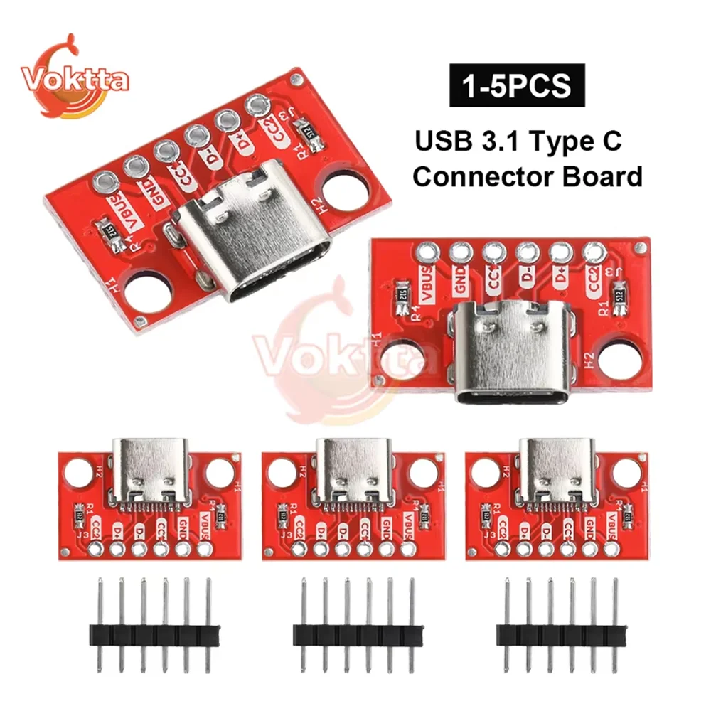 1-5PCS USB 3.1 Type C Connector Board USB3.1 16Pin Test PCB Board Adapter Female Connector Breakout Board with Pin Header