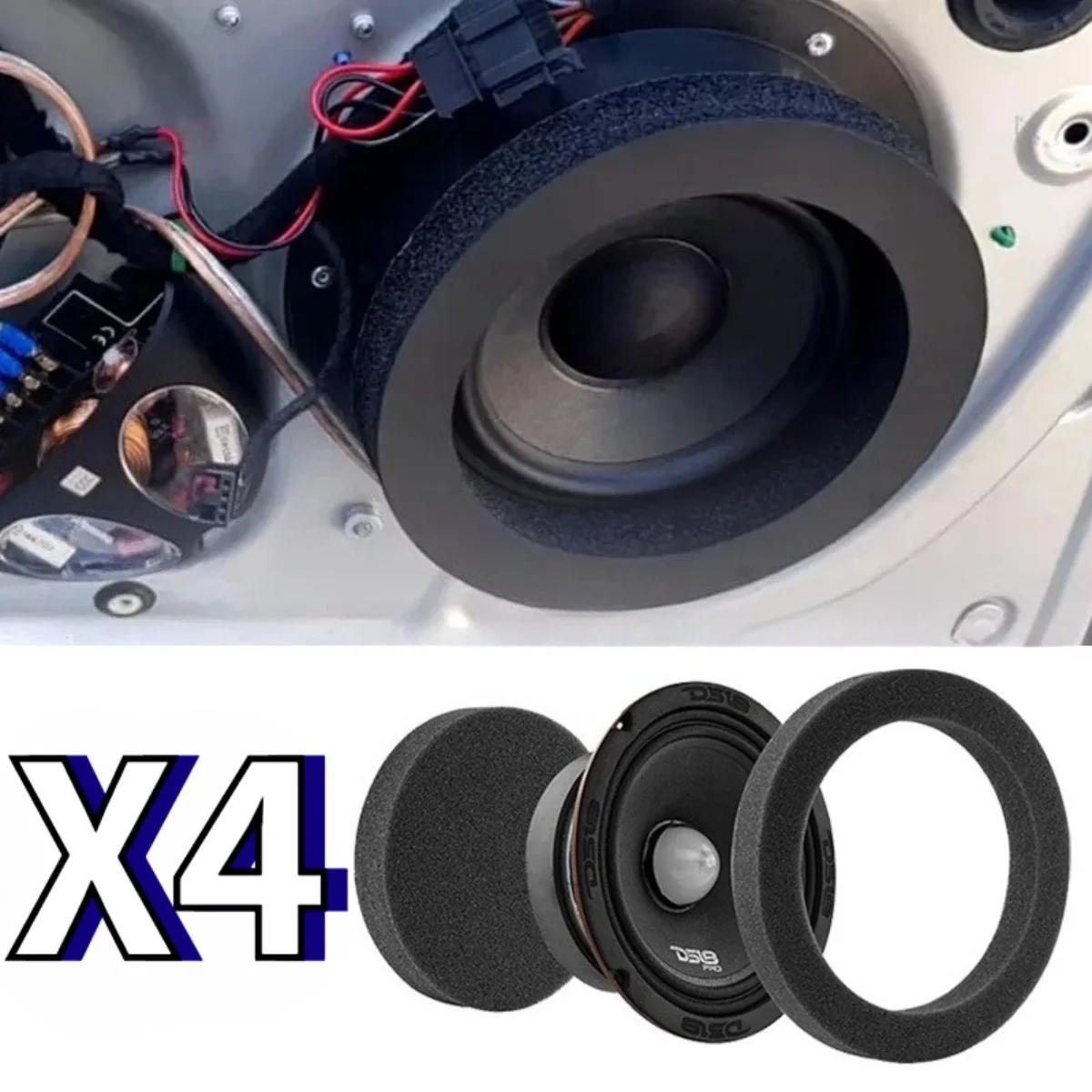 4 Piezas de Espuma de Aislamiento Acústico para Altavoces de Coche de 6.5 Pulgadas - Aislamiento Universal para Altavoces - Esponja de Aislamiento de Ruido para Sistema de Audio de Puerta de Coche