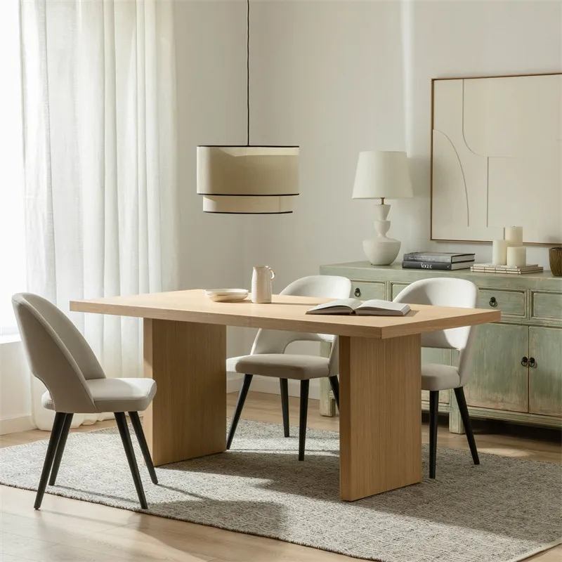 & Nordic Solid Wood Dining Table Chair Combination Home Furniture Modern Simple Design Rectangular Shape No Assembly Required