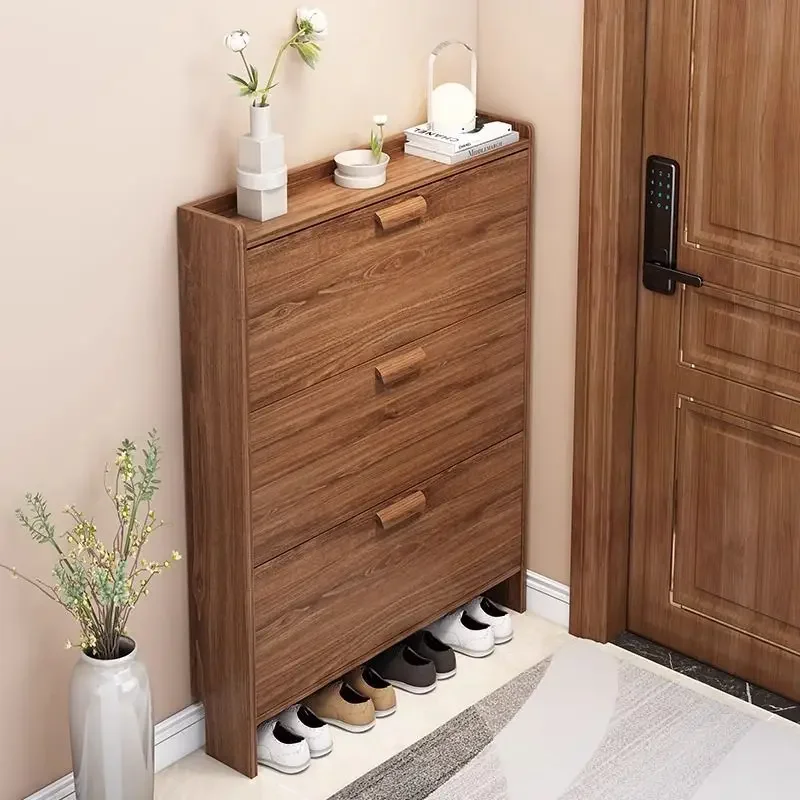 Household Door Ultra-thin Shoe Cabinet 2023 New Popular Entryway Cabinet Small Apartment Storage Log Style