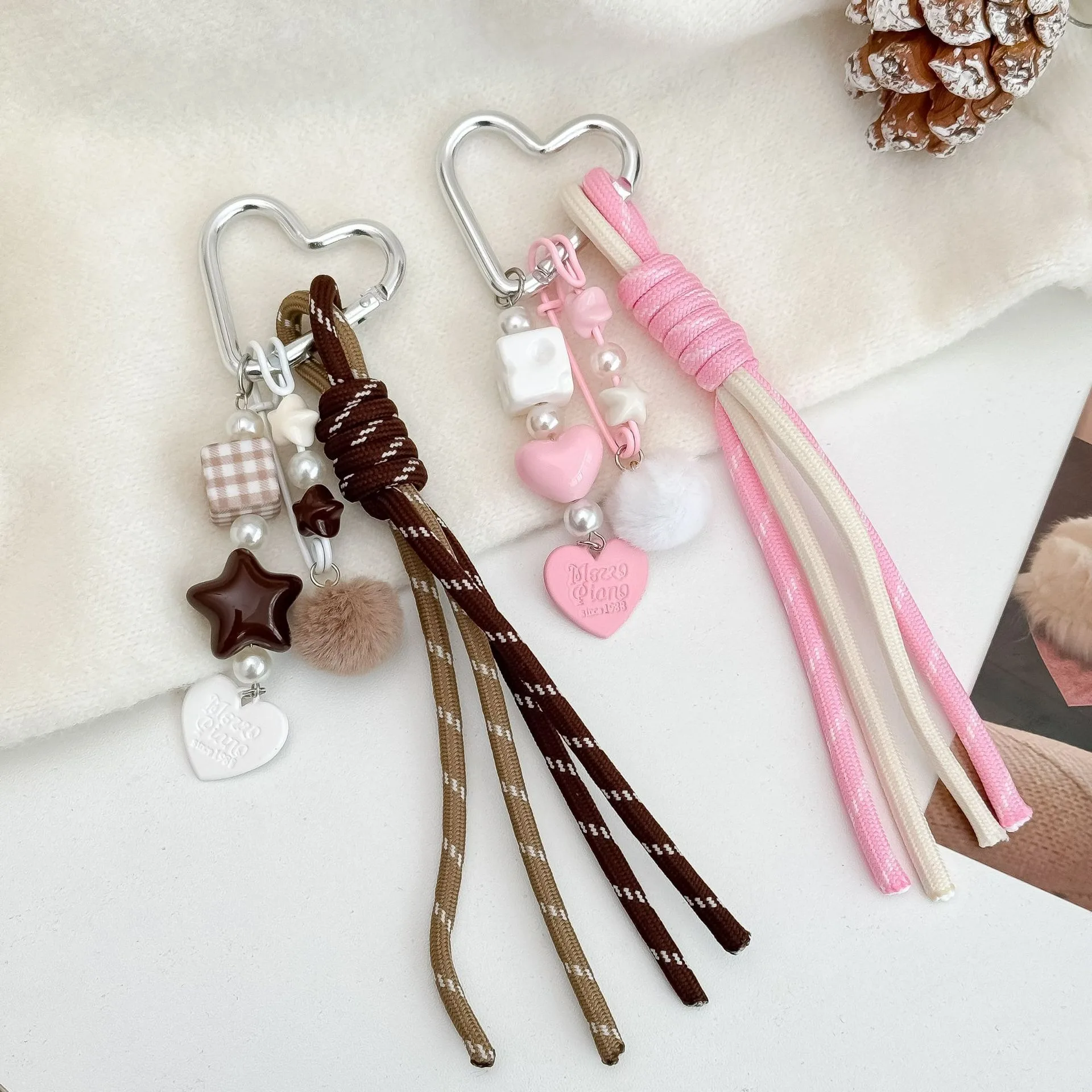 New miu bag pendant, love keychain pendant, personalized versatile braided rope, luggage pendant, gift.