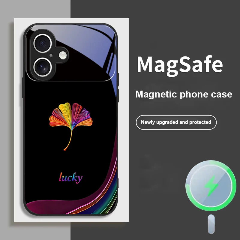

Gradient colored leaves For iPhone 17 Pro Max 16E 15 Pro 14 13 Plus 12 mini 11 XR Xs X 7 8 16 17 Air Magsafe Glass Phone Case