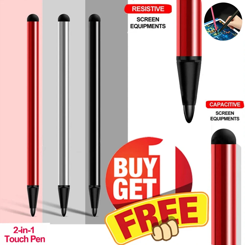 Universal Capacitive Stylus & Resistive Hard Tip Stylus Combination with Rubber for Touch Screen Pen for Smartphones Tablets