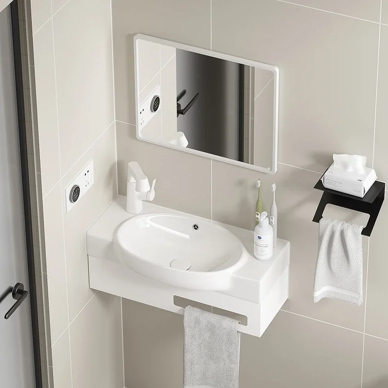 Wall-mounted integrated ceramic bracket washbasin Small apartment bathroom Ultra-narrow extended corner washbasin