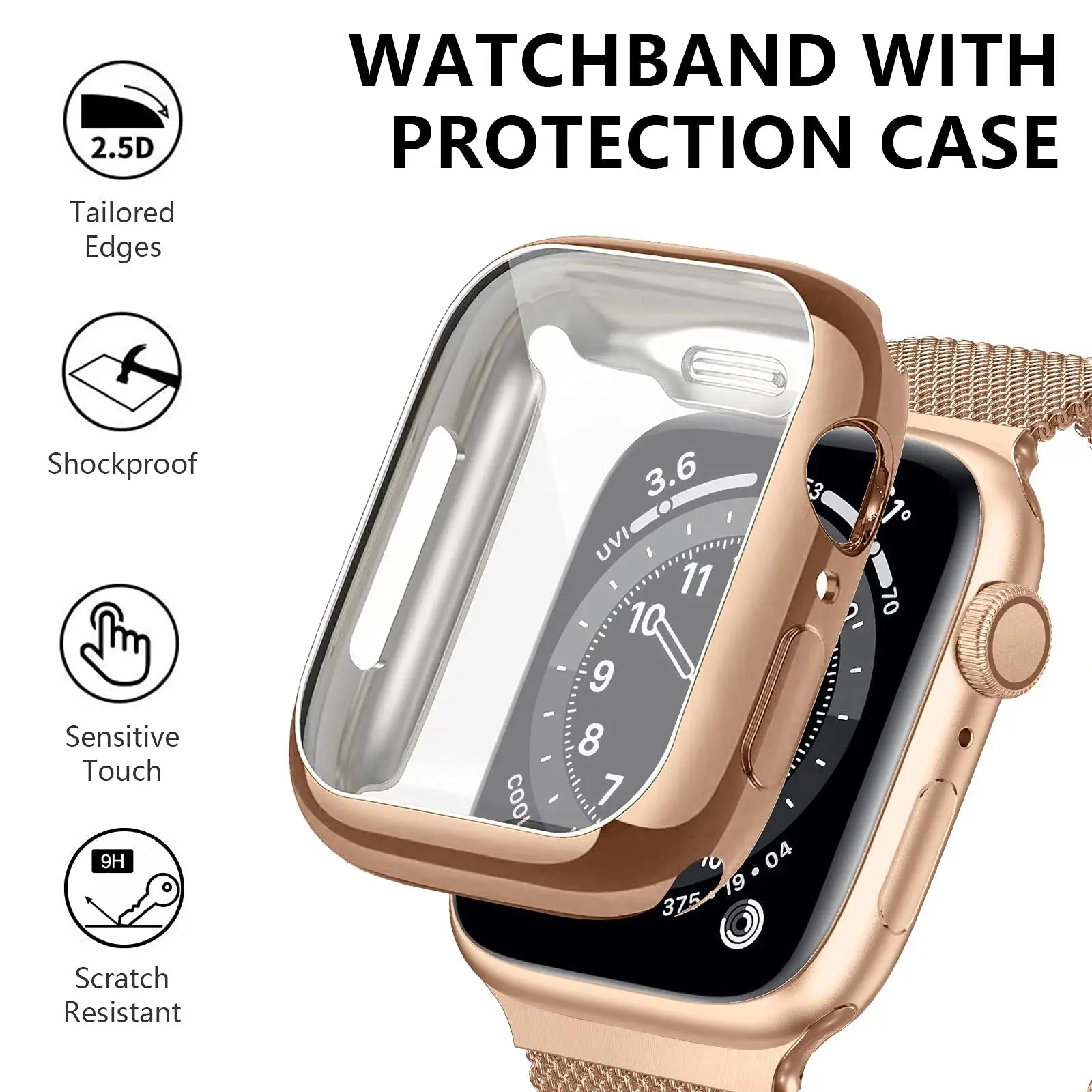 Milanese Loop+Case For Apple Watch Bands 45mm 44mm 38mm-42mm 41/40mm Metal Magnetic bracelet iwatch Serie 9 8 7 6 5 4 3 SE Strap image 3