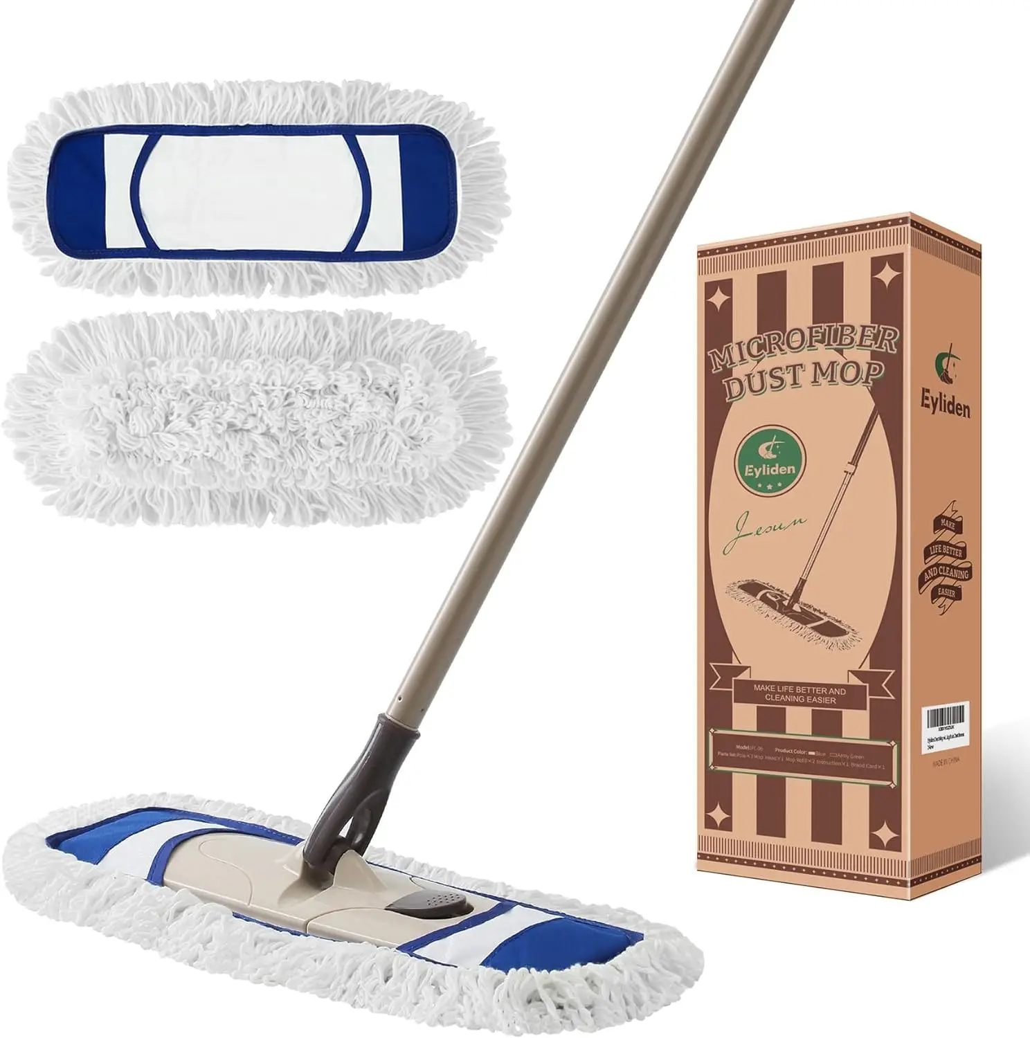 

Reusable Washable Dust Mop with Adjustable Handle One Touch Pad Release Wet Dry Cleaning for Hardwood Laminate Tile