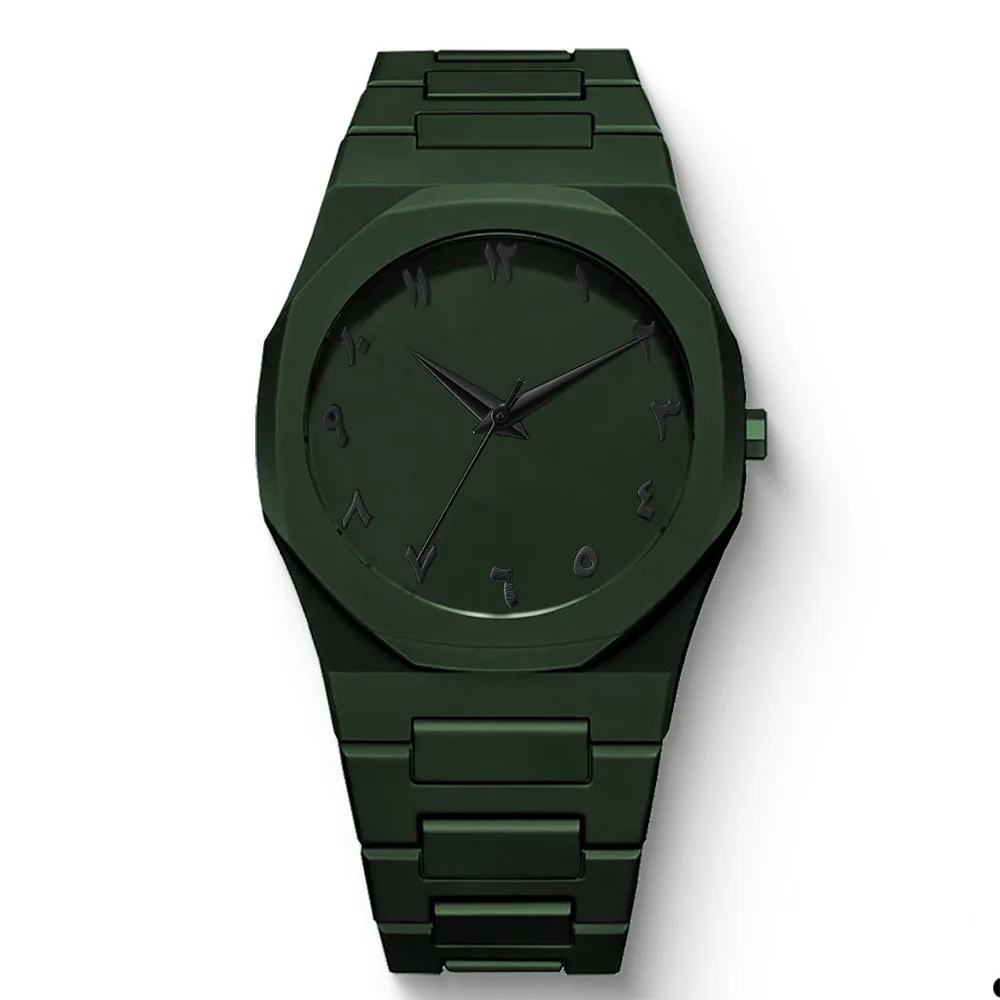 ساعة رجالية عصرية جديدة بسيطة سوداء للرجال ساعات كوارتز عربية رقمية كاجوال بحزام زيت بالتنقيط