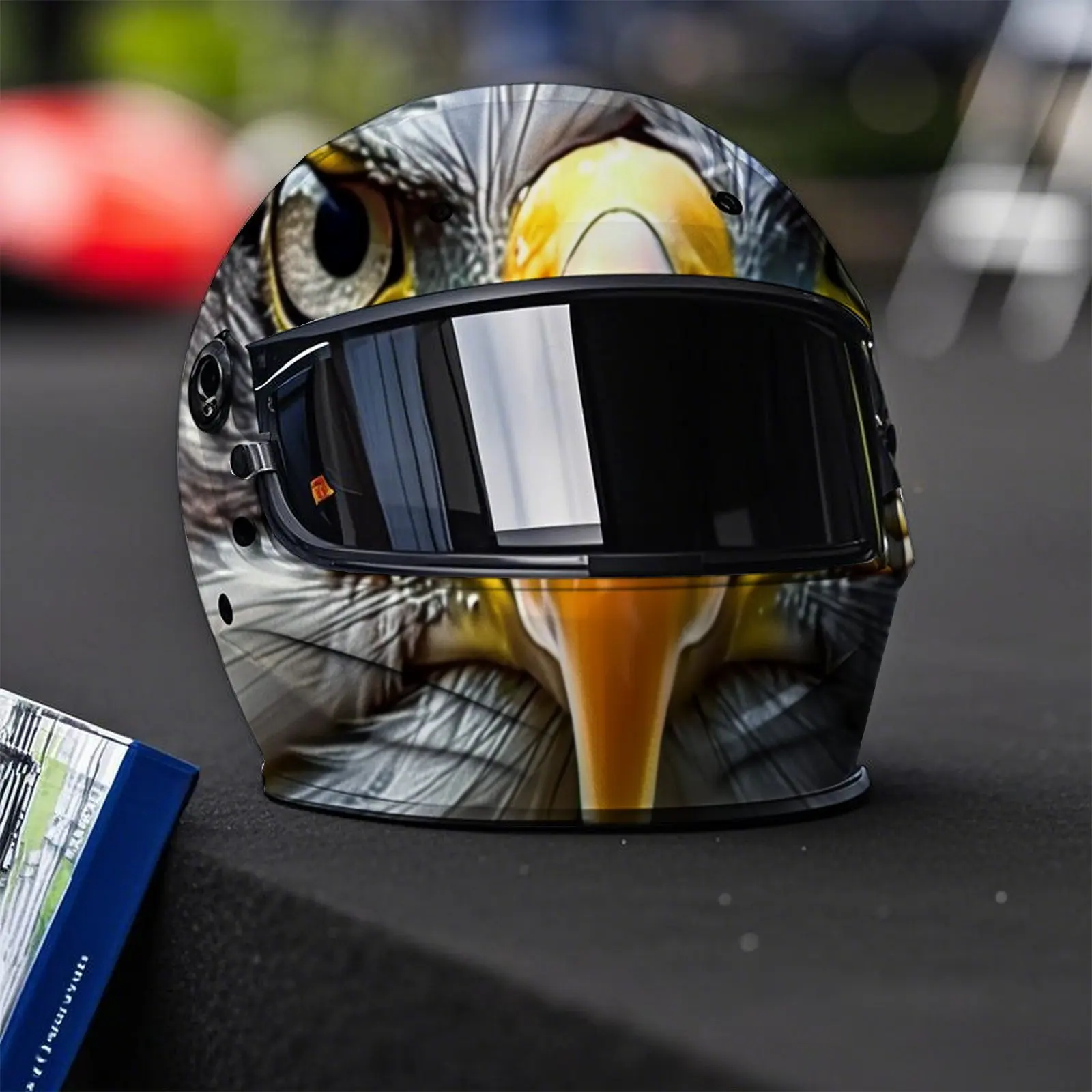 ملصق خوذة النسر المتدلي على شكل نجمة - ملصق خوذة دراجة نارية متين من مادة PVC، لافتة متداخلة على شكل نجمة ونسر عيون فائقة-