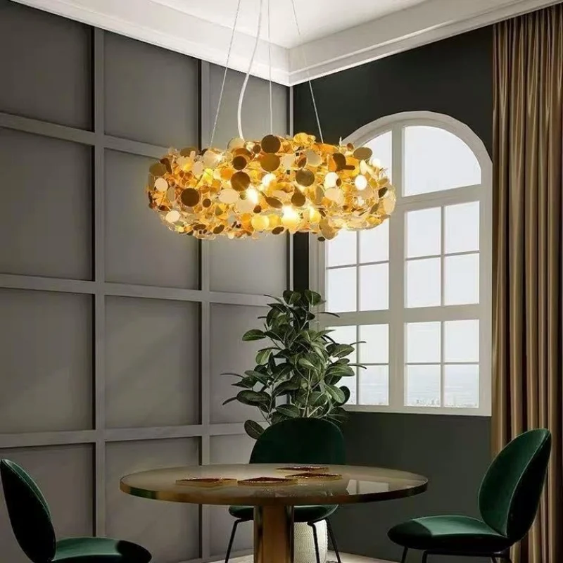 

Modern Ceiling Home Decoration Living Room, Bedroom Dining Room Bar Counter LED Pendant Light Golden Leaf Circular Light Fixture