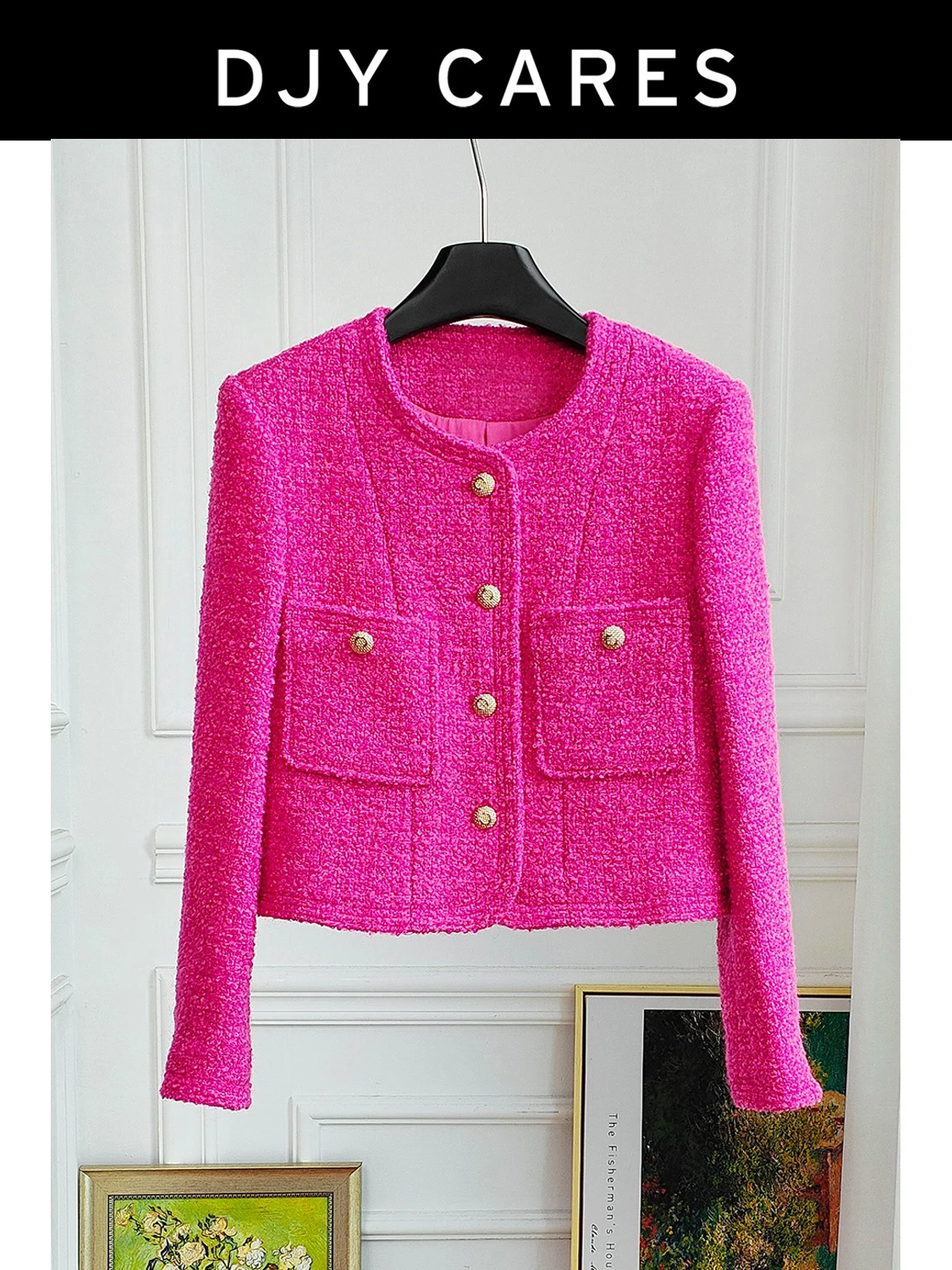New Bold tweed fashionable dragon fruit colored coat wool woven top big  size