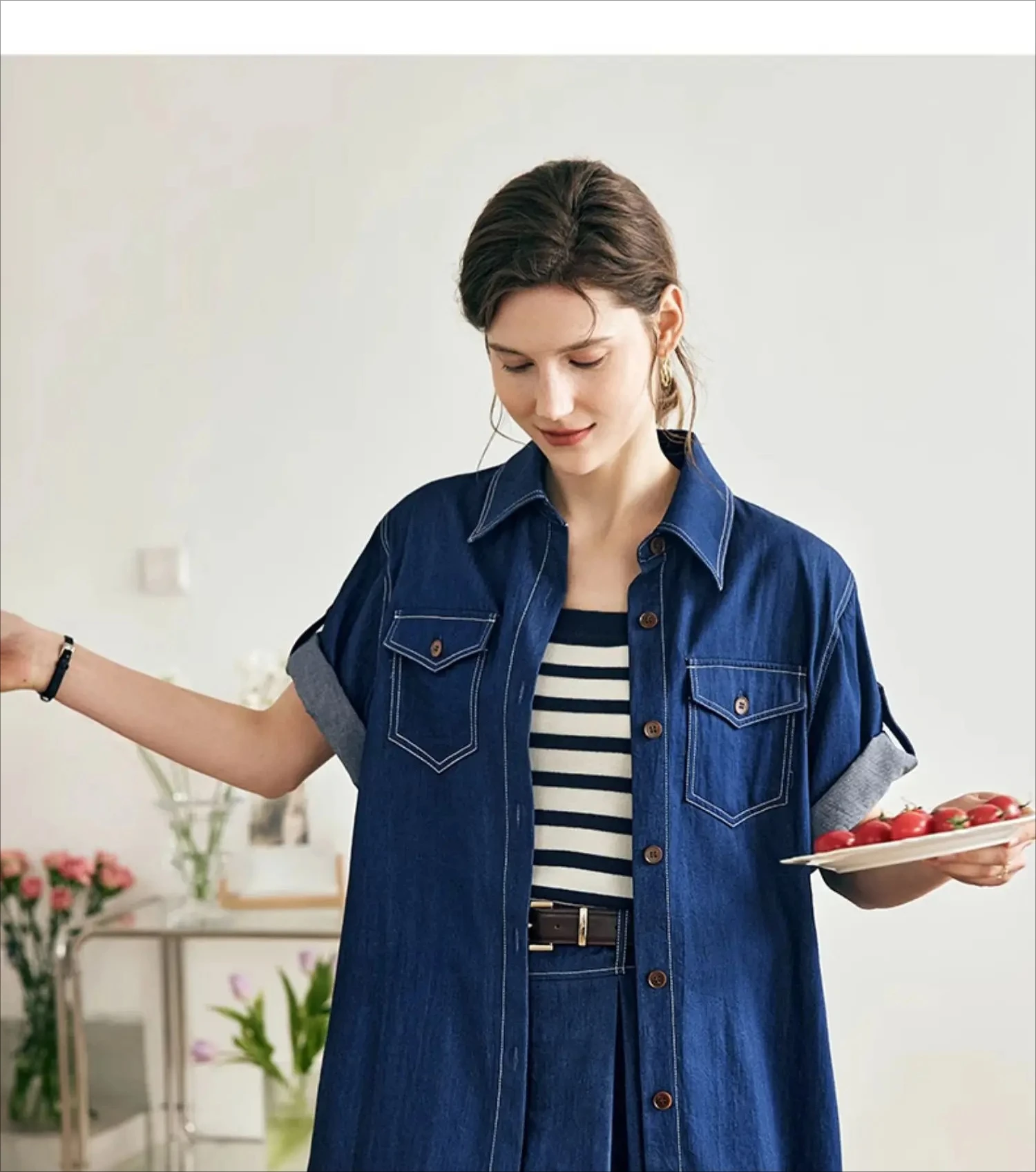 OLrain Donna Estate Camicia di jeans Gonna Set Due pezzi Abiti da