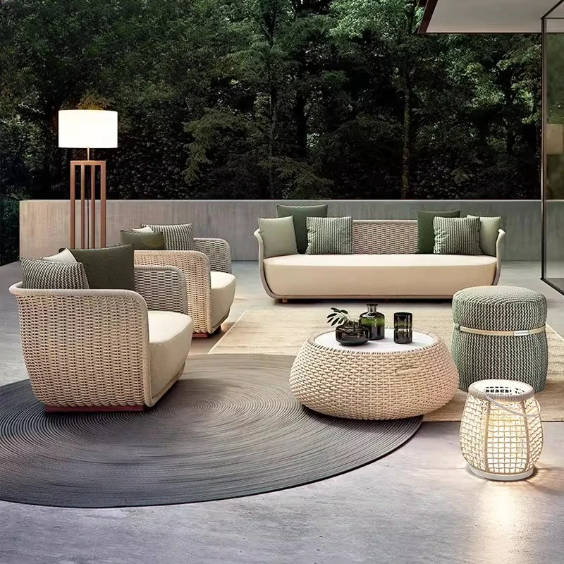 Outdoor sofa courtyard villa rattan furniture open-air outdoor garden waterproof sofa chair combination