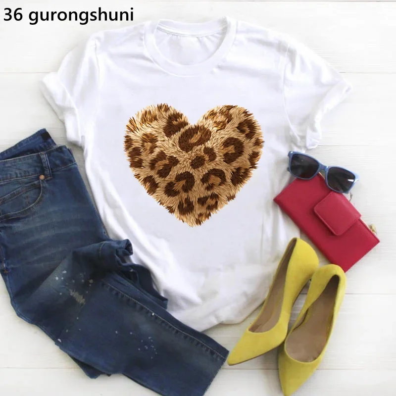 Leopard Print Lips Casual Retro Cartoon Women's Print T-shirt Tops  Graphic T Shirts  Harajuku  Women Summer polyester fabric