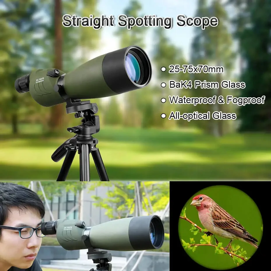 SV17 25-75x70mm Spotting Scope Straight Waterproof Spotting Scope for Camping Hunting Bird Watching,Zoom Telescope Spygla