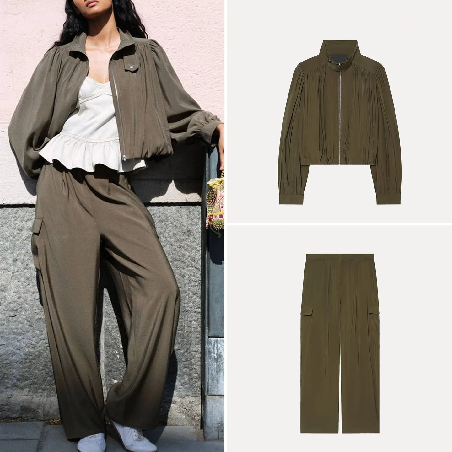 Women's Fashion Bubble Hem Jacket 2026 New Style Trousers Workwear Long Sleeve Two-Piece Set Autumn Collection Zadata
