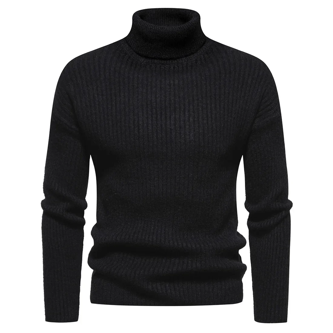 Pull en tricot décontracté à col roulé pour hommes, pulls chauds, document solide, tendance, automne, hiver