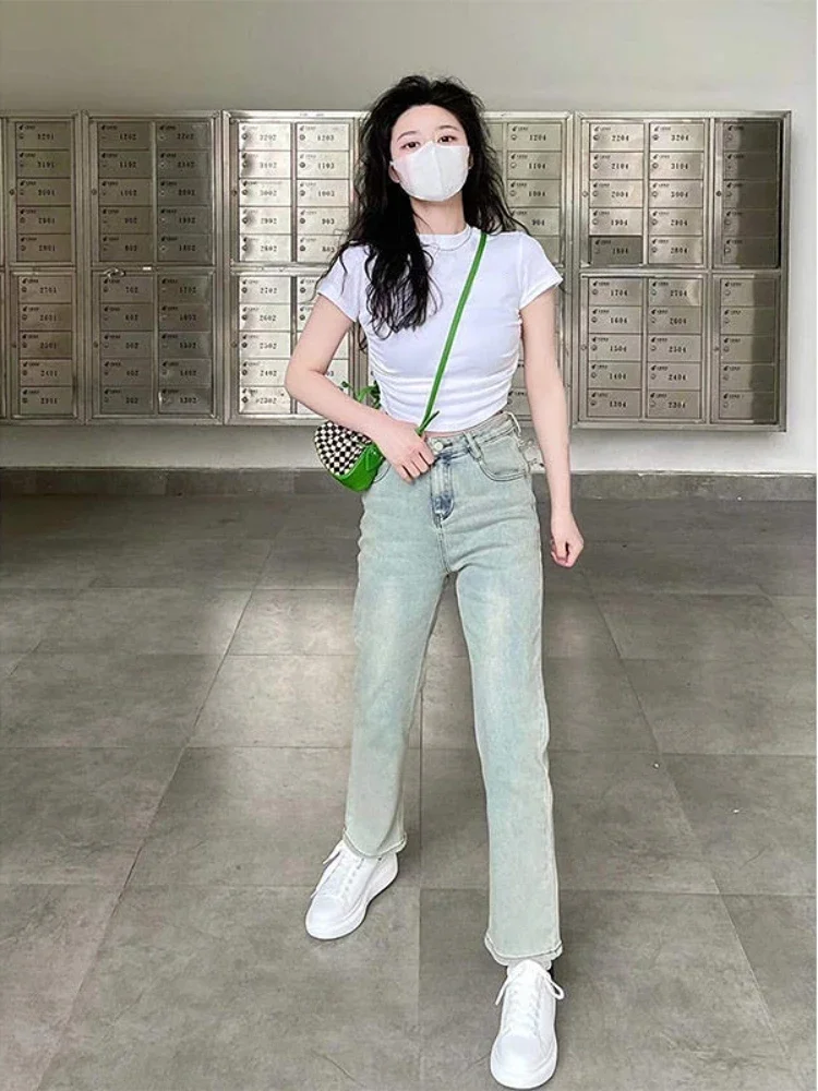 

Jeans Women Vintage High Waist All-match Straight Fashion Washed Do Old Streetwear Джинсы Женские Summer Casual New 2022 Chic