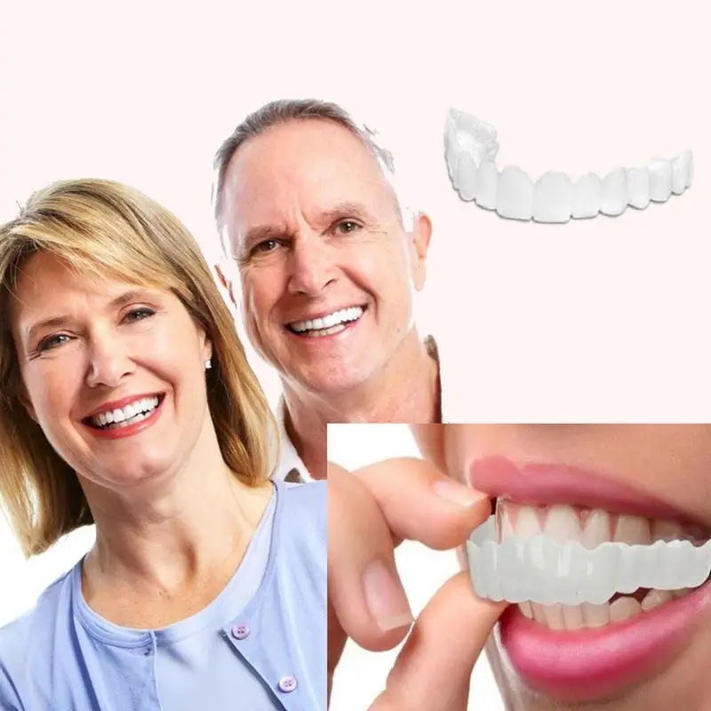 1 set snap on teeth top and bottom Upgraded natural Simulation braces silicone whitening dentures moderate Teeth Veneers