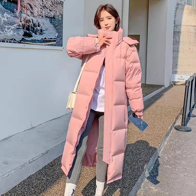 2025 المرأة الشتاء معطف دافئ طويل الأبيض بطة أسفل معطف مقنعين سترة سميكة المرأة بلايز أسفل سترة معطف Casaco Feminino #5