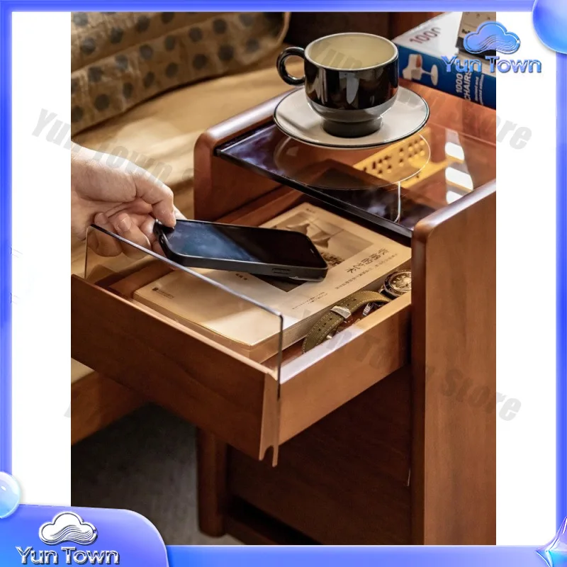 Solid Wood Nightstand for Bedroom Home Use Mobile Storage Cabinet for Small Spaces Narrow Side Table Bedside Organizer