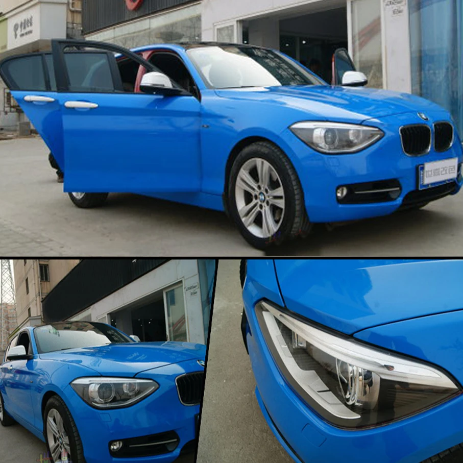 

152cm*30m Whole Roll Glossy Sky Blue Vinyl Film Blue Gloss Car Wrap Foil With Air Release Motorbike Car Sticker Decal