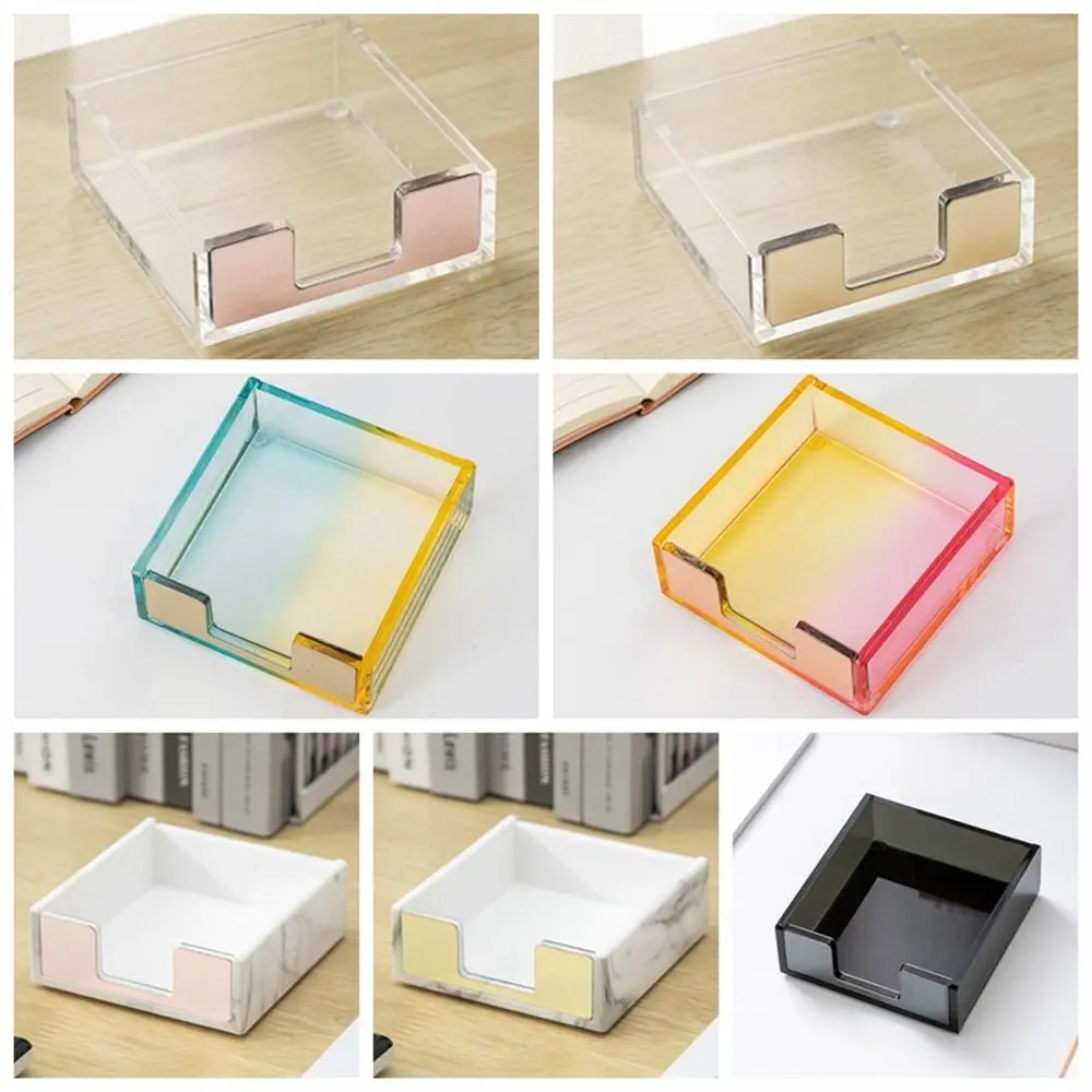 

School Supplies Acrylic Sticky Notes Box Clear Transparent Memo Pad Holder Cube Rose Gold Notepads Organizer Office Supplies