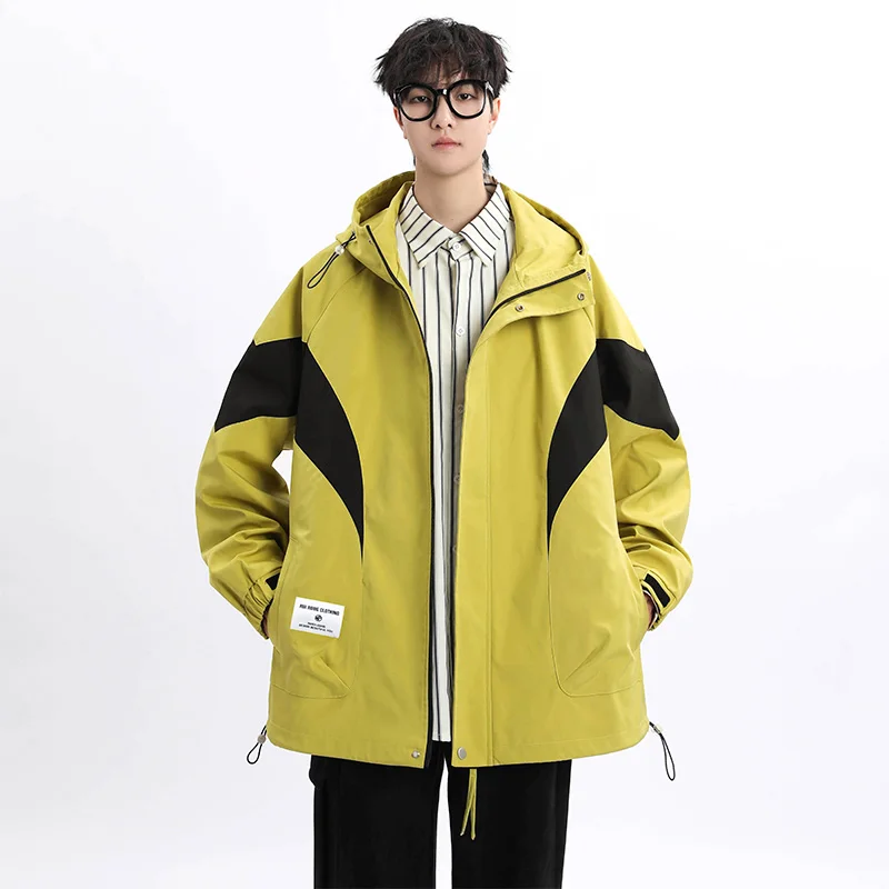 New Trendy Men's Jacket Korean Style Hooded Patchwork Jacket Men Windproof Waterproof Coats Men Hiking Outdoor Jackets M-8XL