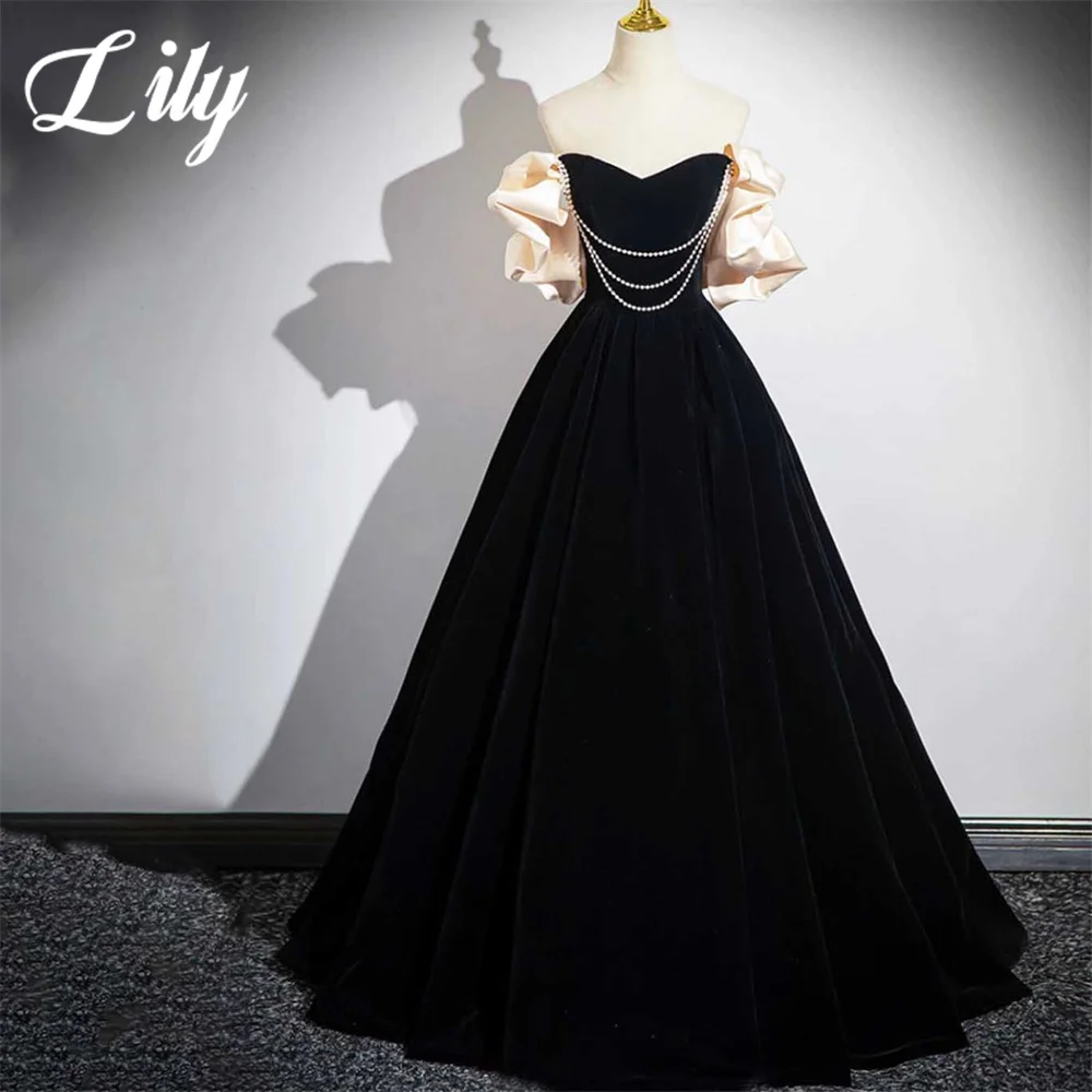 

Lily Black Wedding Party Dress Off The Shoulder Stain Sweetheart Celebrity Dress Pleats Occasion Prom Dresses robes de soirée