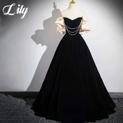 Lily Black Wedding Party Dress Off The Shoulder Stain Sweetheart Celebrity Dress Pleats Occasion Prom Dresses robes de soirée